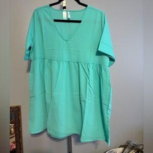 New Zenana Babydoll Cut Blouse Teal‎ Oversized Tunic Women’s Size Medium